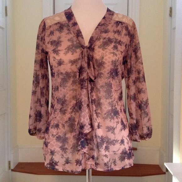 No brand Tops - Rose colored see through buttoned down top Large